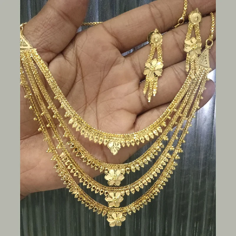 Smooth drop necklaces-Pari Art Jewellery Forming Gold Multi Layer Necklace Set