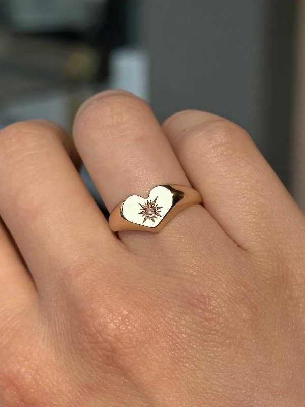 Wide band rings-14k Vintage Starburst Heart Signet