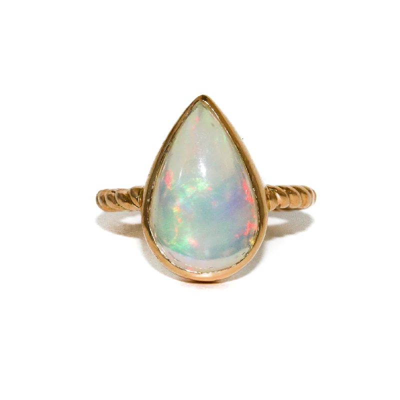 Pink quartz rings-14k Teardrop Welo Opal Ring