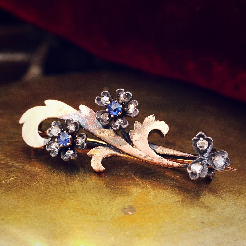 Full moon brooch-Victorian Diamond & Sapphire Garland Brooch