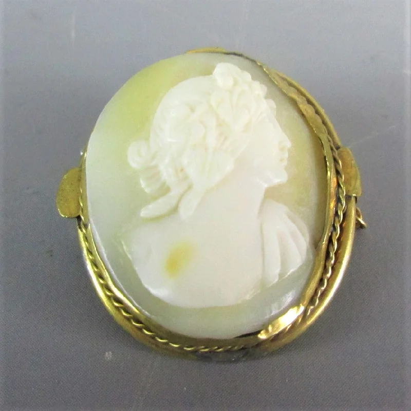 Bead cluster brooch-Gilt Cameo Brooch Depicting Young Lady Antique Victorian c1900