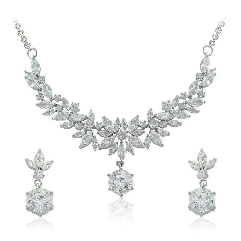 Pixie wing necklaces-21 Nicole Jewellery Rhodium Plated Cubic Zirconia Necklace Set  - NL-226