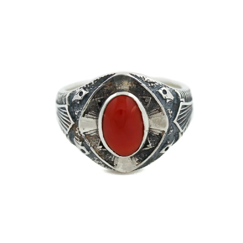 Light clay rings-Silver x Red Coral "St. Augustine" Ring