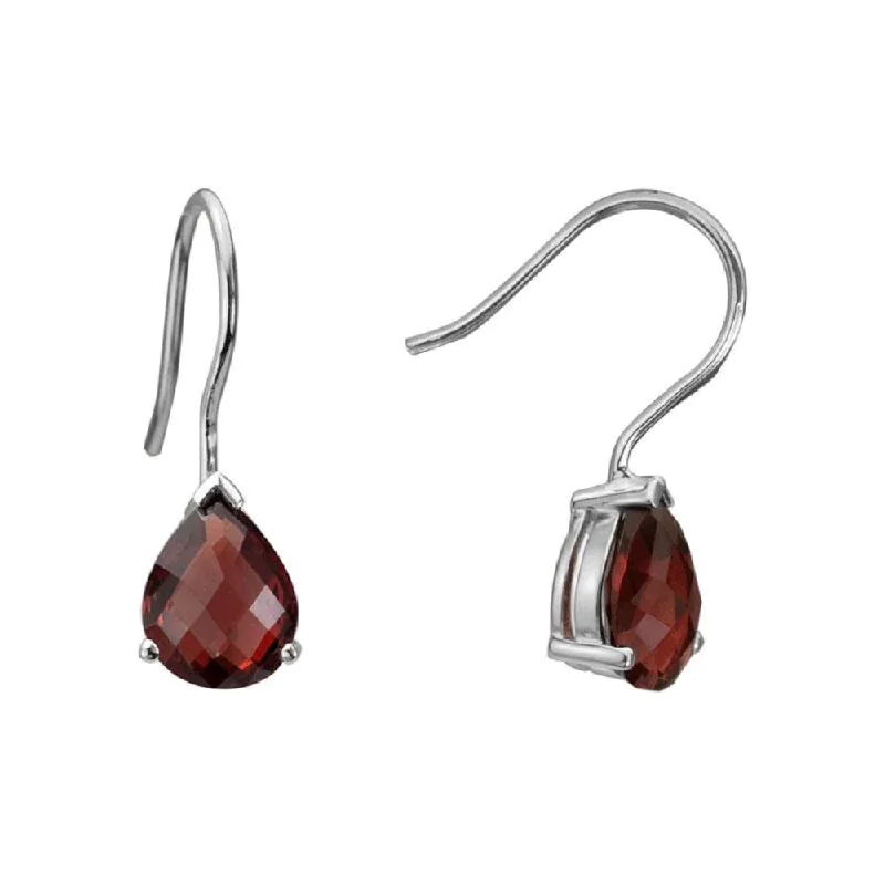 Sapphire stud earrings-Sterling Silver Garnet Drop Earrings