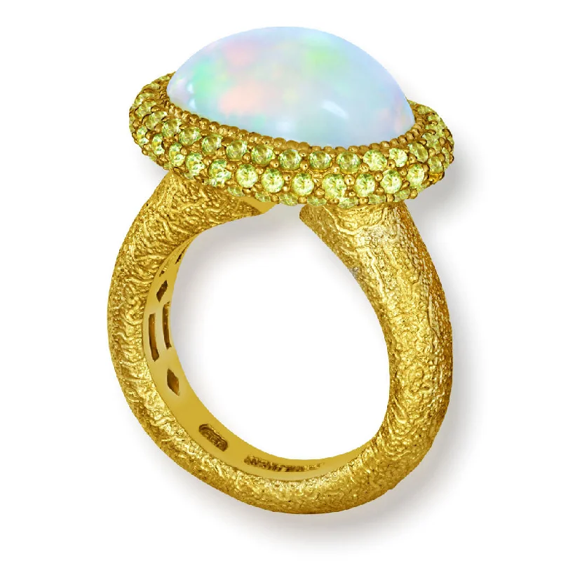 Beaded gem rings-Gold Cocktail Ring with Opal & Peridot