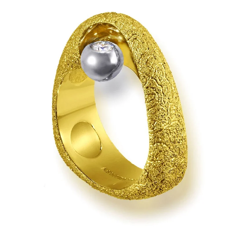 Sleek gold rings-Yellow Gold Modern Art Ring with Diamond