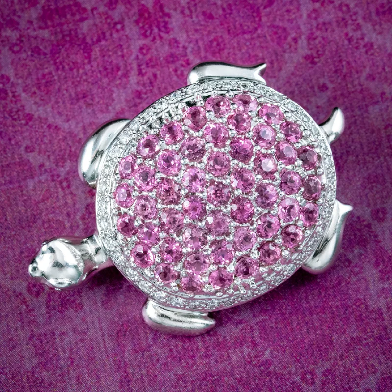 Ripple style brooch-Vintage Pink Tourmaline Diamond Turtle Brooch 18ct Gold