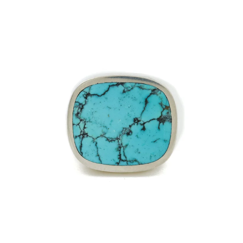 Warm clay rings-Hubei Turquoise x Cushion Inlay Ring