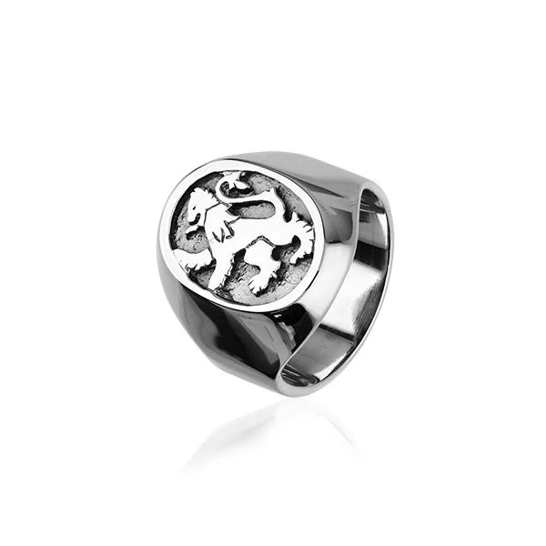 Chunky gem rings-Sterling Silver Signet Ring with Lion Rampant R79