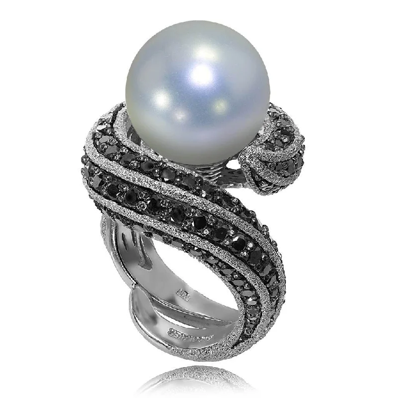 Subtle pearl rings-Gold Twist Ring With Freshwater Pearl & Diamonds