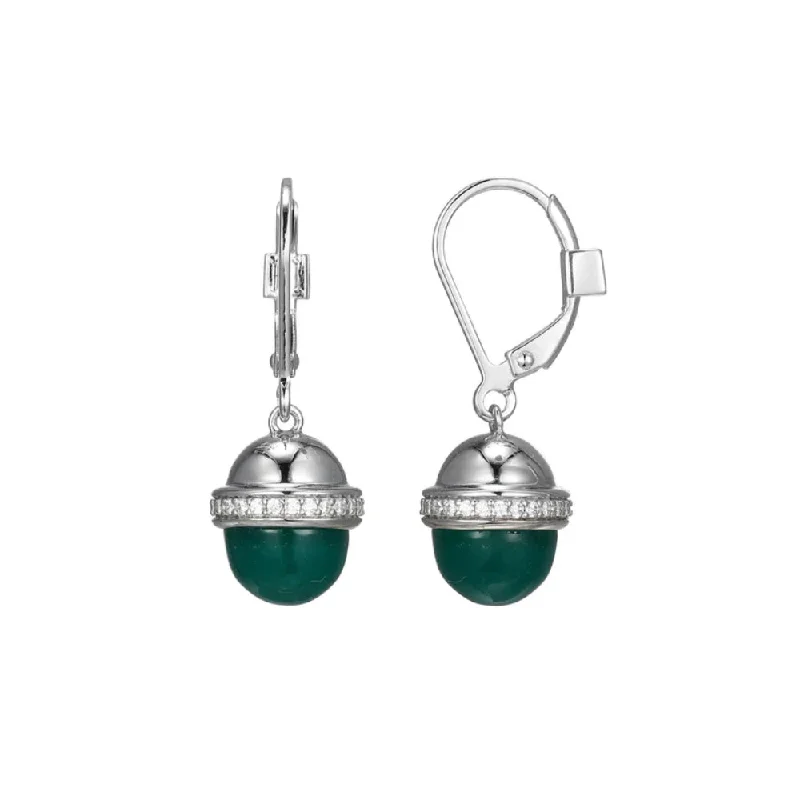 Wave charm earrings-Elle Sterling Silver "Pivot" Green Agate Cabochon Drop Earrings