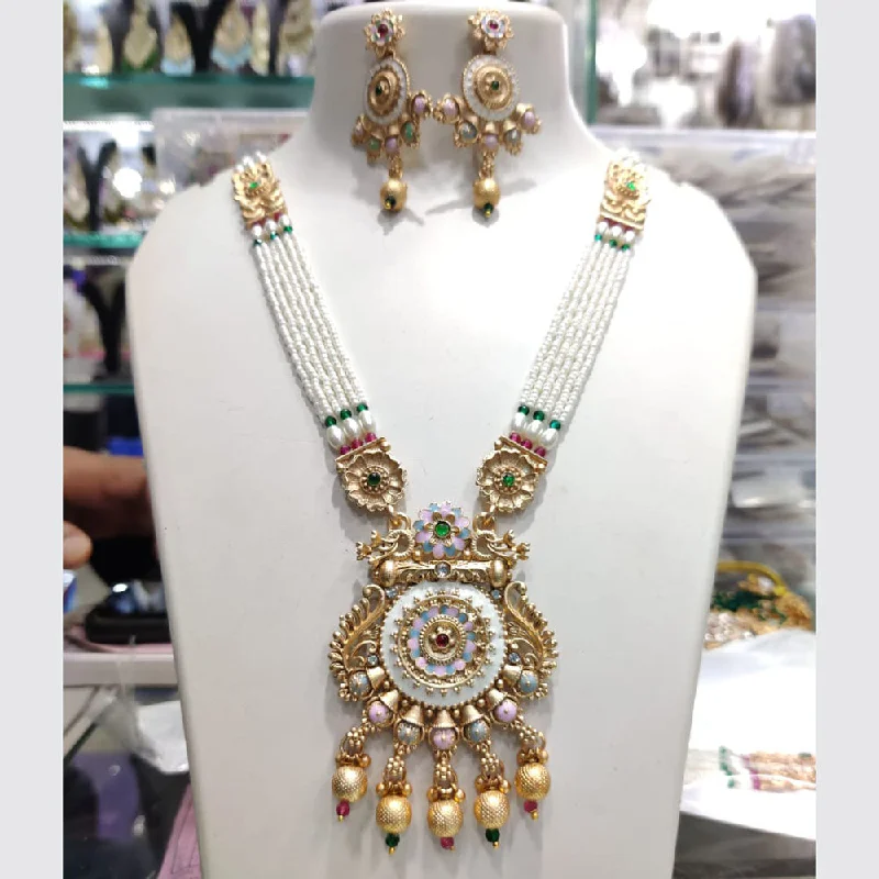 Bright stone necklaces-Manisha Jewellery Gold Plated Pota Stone And Pearl Necklace Combo