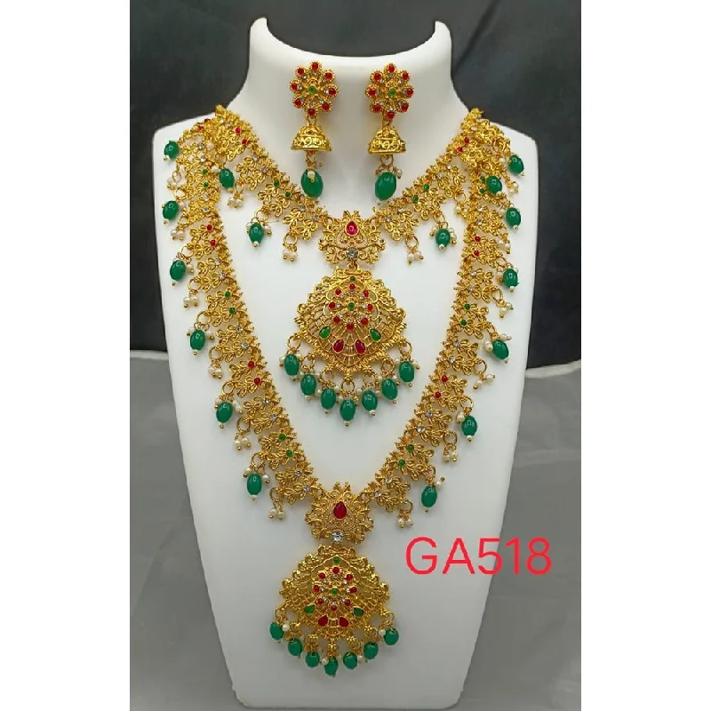 Smooth disc necklaces-Akruti Collection Gold Plated Beads And Pota Stone Necklace Combo