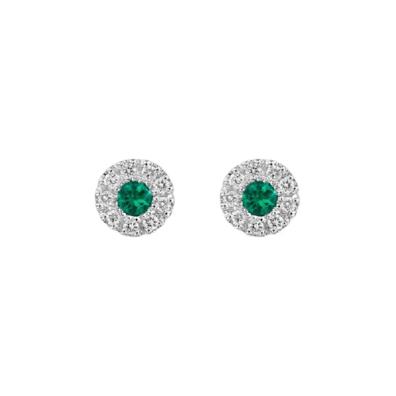 Petal hoop earrings-14k Emerald & Diamond Stud Earrings