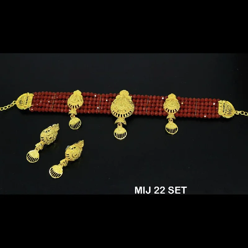 Glittering crystal necklaces-Mahavir Forming Gold Necklace Set - MIJ 22 SET