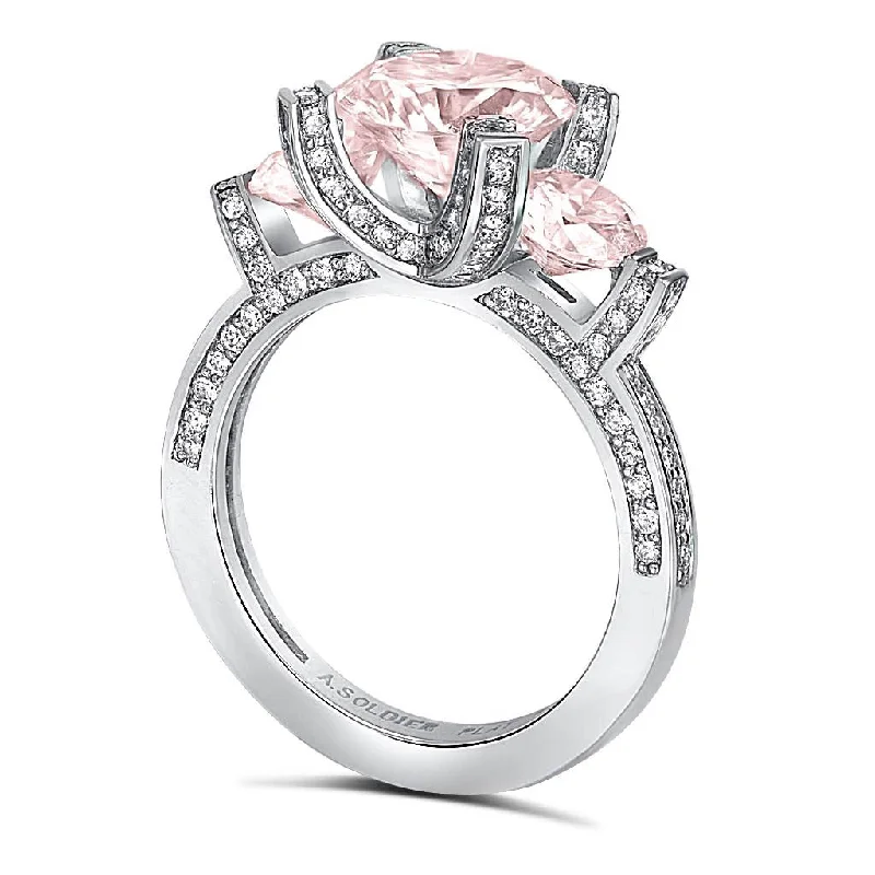 Silk thread rings-Princess Morganite Diamond Platinum Trinity Engagement Ring