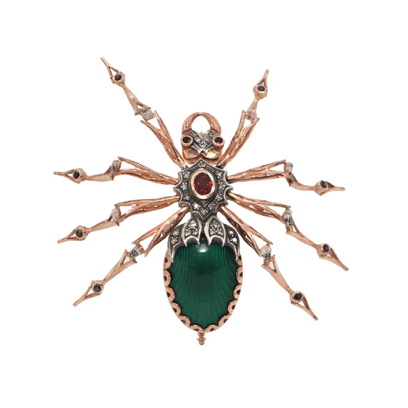 Round gem brooch-Reproduction Russian Gold Guilloche Enamel Spider Brooch circa 1980-1990