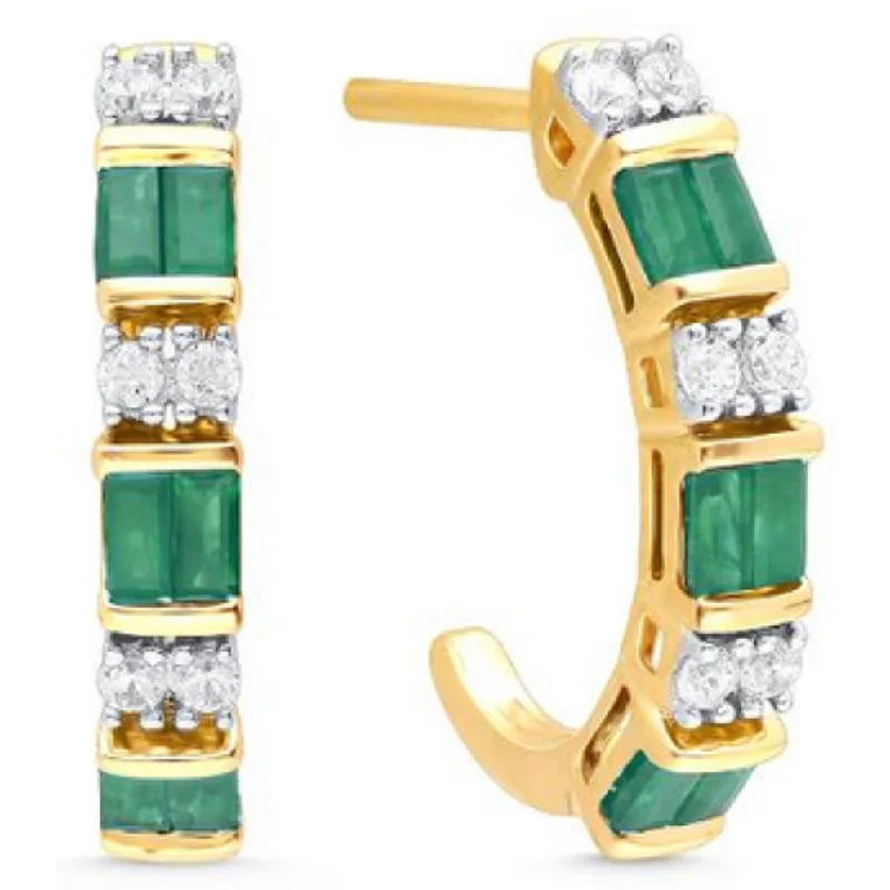 Subtle gem earrings-14k Emerald Half Hoop Earrings