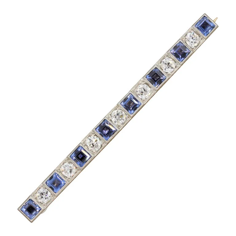 Alloy design brooch-Art Deco Sapphire Diamond Platinum Gold Bar-Pin Brooch