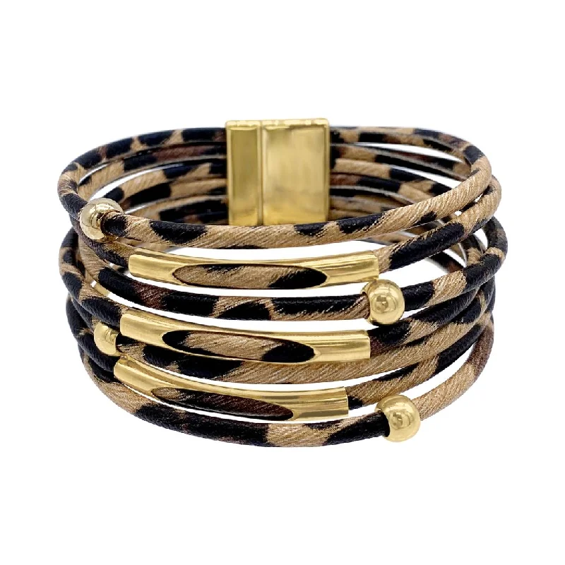 Topaz bead bangles-Multi Strand Leopard Print Bangle Bracelet