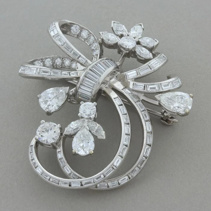 Surf design brooch-Mid-Century Diamond Platinum Pin Brooch