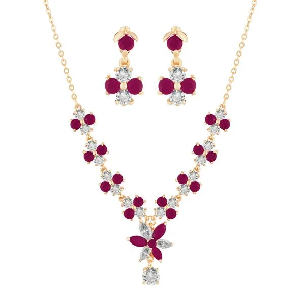 Fiber fringe necklaces-Suhagan Ruby And AD Stone Gold Plated Necklace Set - FBE0027B