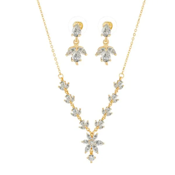 Tie-style necklaces-Suhagan Gold Plated AD Stone Necklace Set - FBE0026A