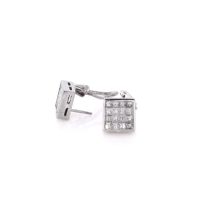 Stellar glow earrings-Estate 18 Karat White Gold Diamond Earrings