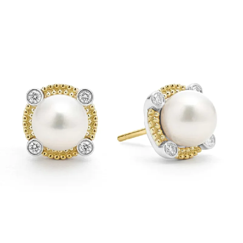 Subtle drop earrings-Lagos Luna Pearl Diamond Stud Earrings