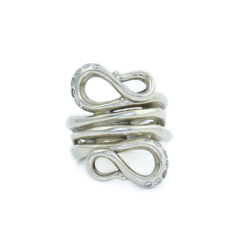 Night gothic rings-14K White Gold Snake Ring x Diamonds