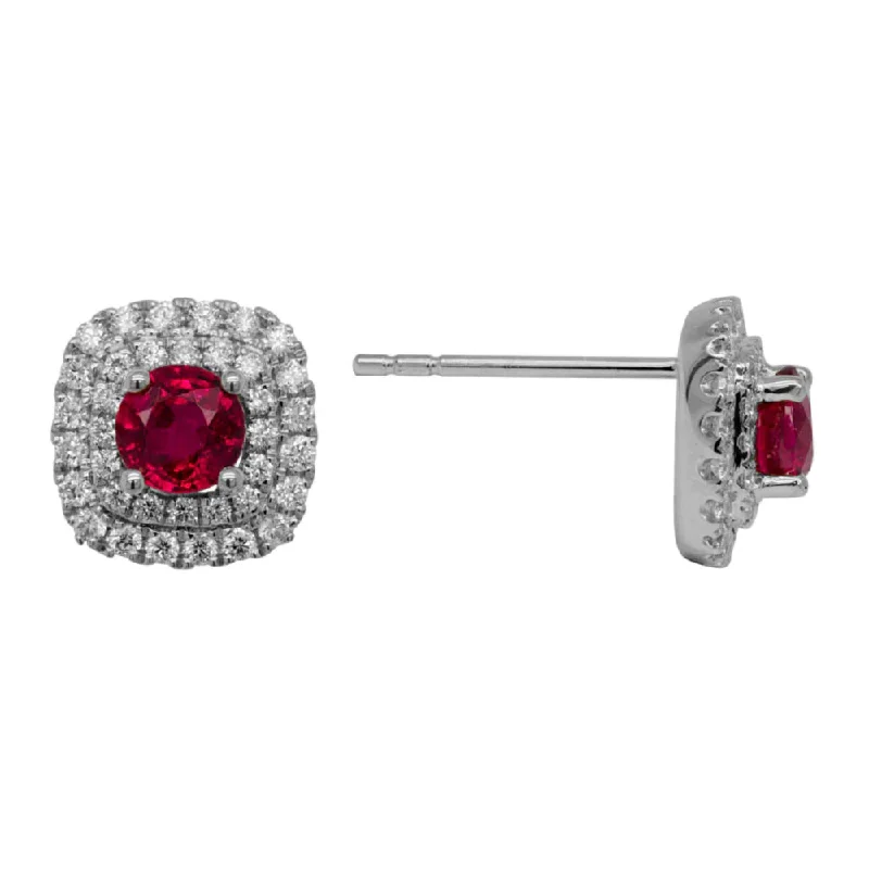 Wanderer weave earrings-14k Gold Ruby and Diamond Halo Stud Earrings