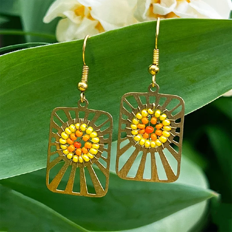 Fine threader earrings-Sunshine Bead Earrings, Guatemala