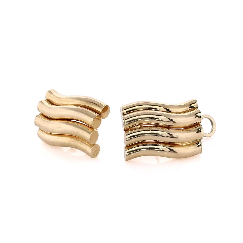 Thick stud earrings-Estate 18 Karat Yellow Gold Wavy Noodle Design Omega Earrings