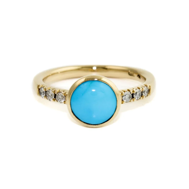 Bold druzy rings-14K Gold Egyptian Turquoise & Pavé Diamond Engagement Ring