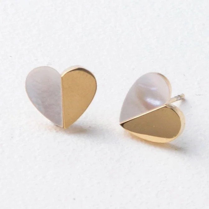 Flat knot earrings-Mother-Of-Pearl Gold Heart Studs, China