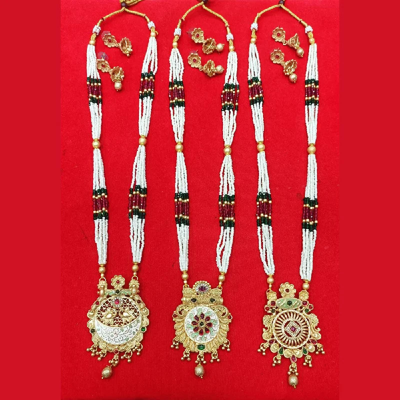 Worn style necklaces-Manisha Jewellery Gold Plated Pota Stone And Pearl Necklace Set (Assorted Design 1 Piece Only)