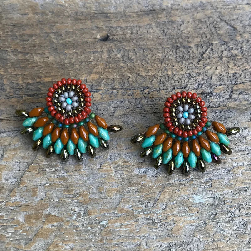 Smooth stud earrings-Fan Earrings - Turquoise, Guatemala