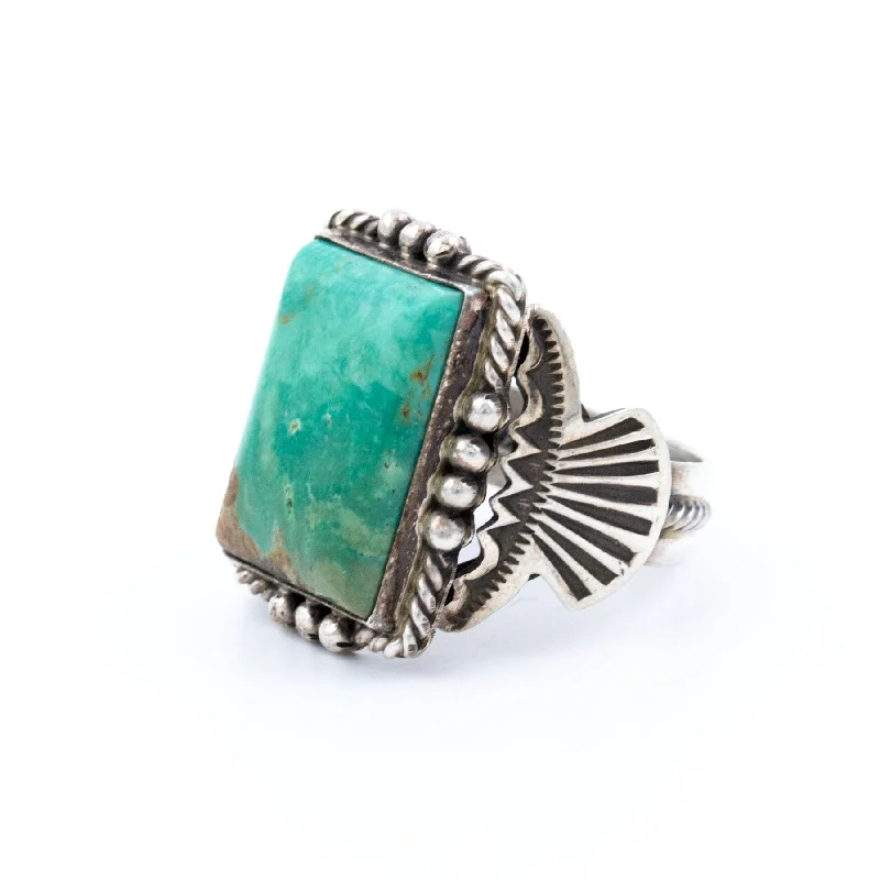 Satin band rings-Classic Square-Cut Blue Turquoise Navajo Ring