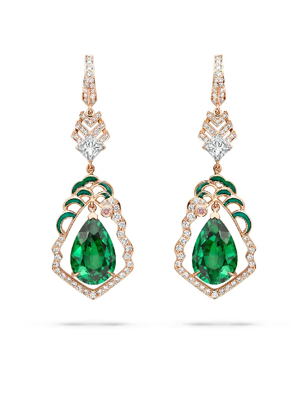 Rough texture earrings-A Family Journey London Royal Parks Tsavorite Rose Gold Earrings