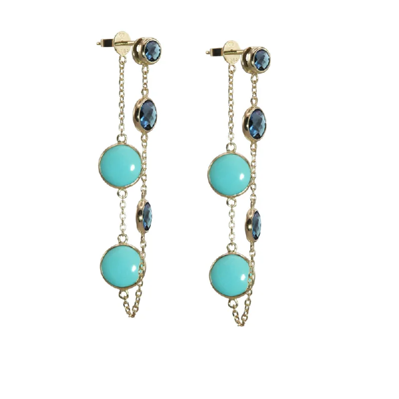 Bright gem earrings-Oliva B. 14k Gold Turquoise Chain Earrings