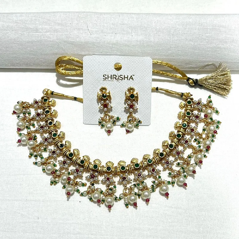 Dual gem necklaces-Shrisha Gold Plated Pota Stone Necklace Set