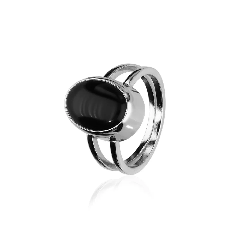 Pink stone rings-Retro Silver Ring SR128 Onyx