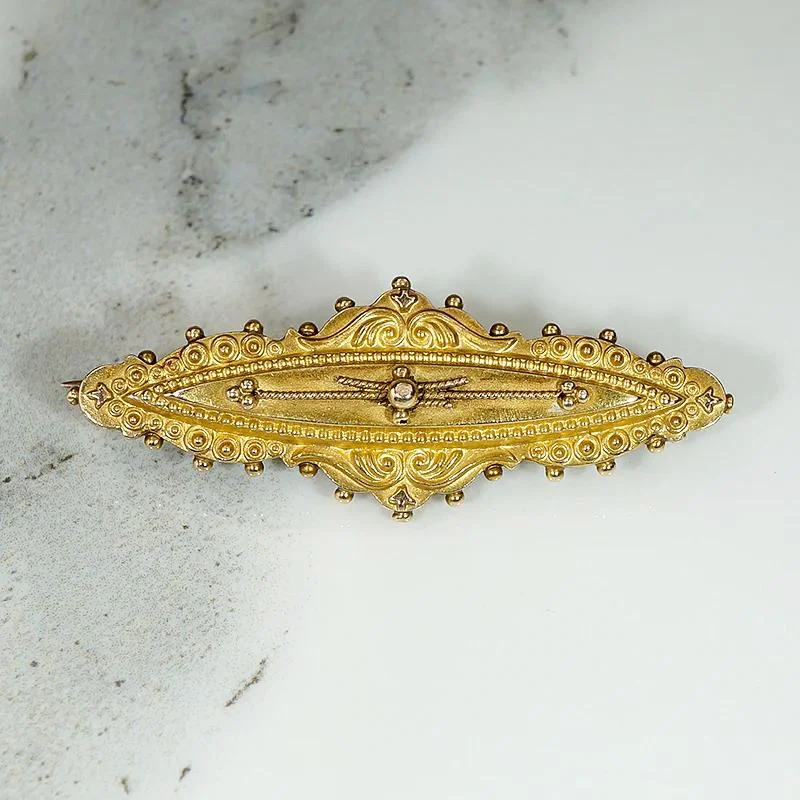 Astro motif brooch-Etruscan Revival 15ct English Gold Brooch Locket