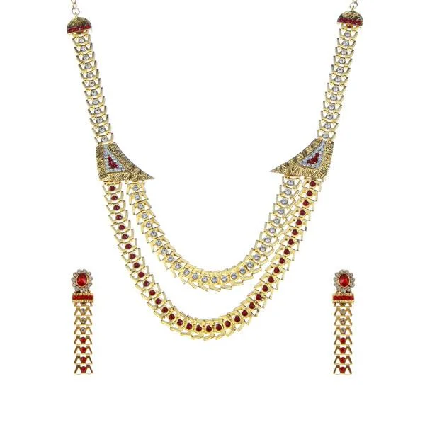 Boho bead necklaces-Tip Top Fashions Stone Gold Plated Traditional Necklace Set - 1106302D