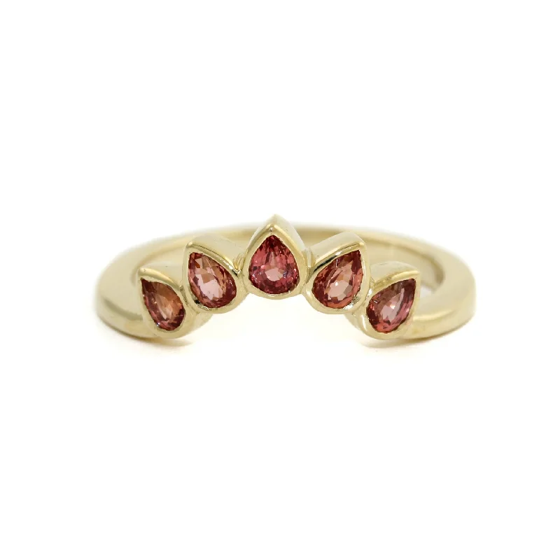 Moon motif rings-14K Gold Pear-Cut Padparadscha Tiara Band