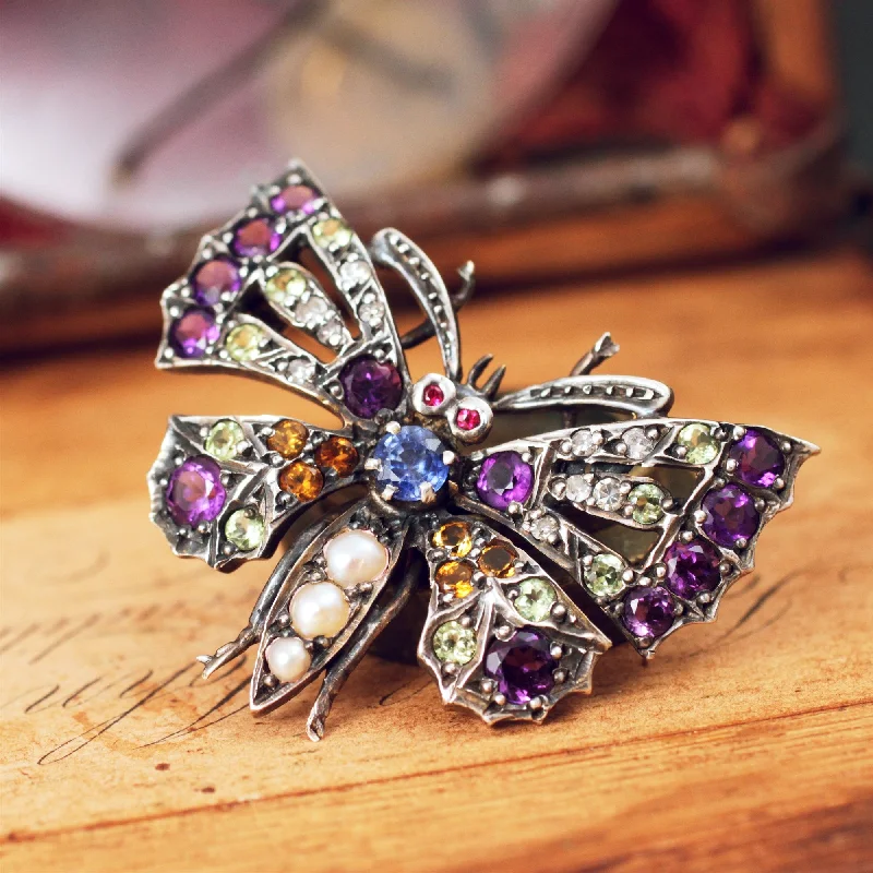 Glossy floral brooch-Late Victorian Gemset Butterfly Brooch