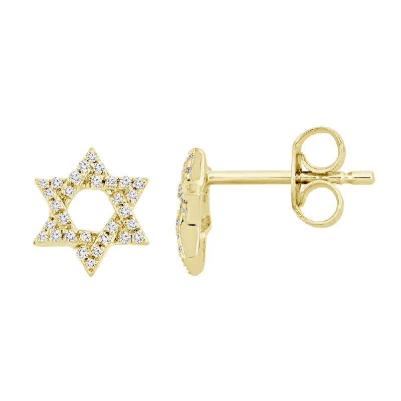 Bold hoop earrings-18k Gold Diamond Star of David Stud Earrings