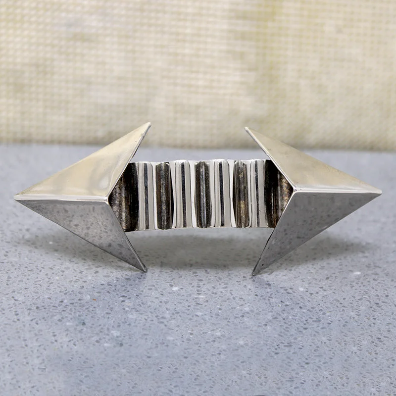 Chunky stone brooch-Double Headed Arrow Modernist Brooch in Silver Plate