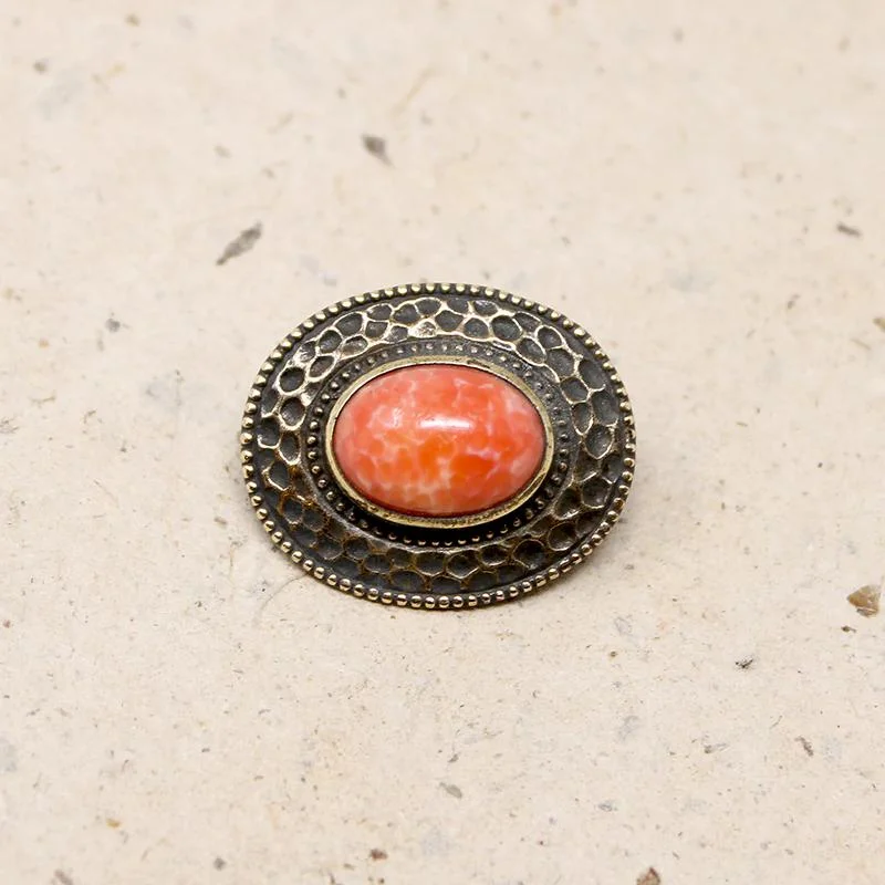 Subtle pearl brooch-Coral-Colored Pâte de Verre in Brass Brooch