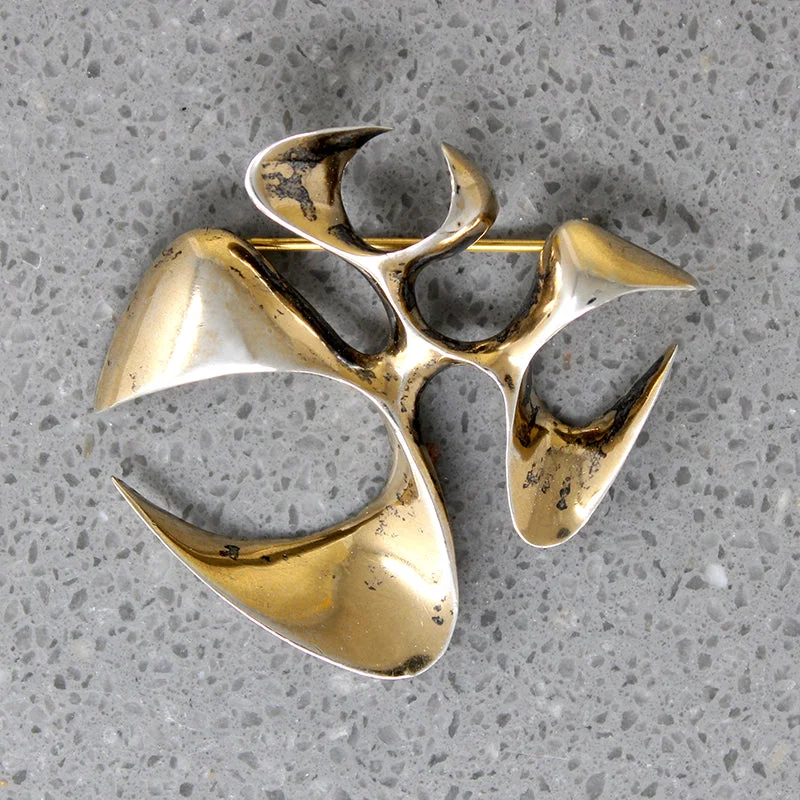 Solid gold brooch-Abstract Form Modernist Silver Gilt Brooch